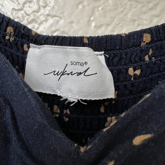 SOMA WKND Maxi Dress Soft Jersey Knit Tie Straps Navy Print Small (READ) - Picture 4 of 12